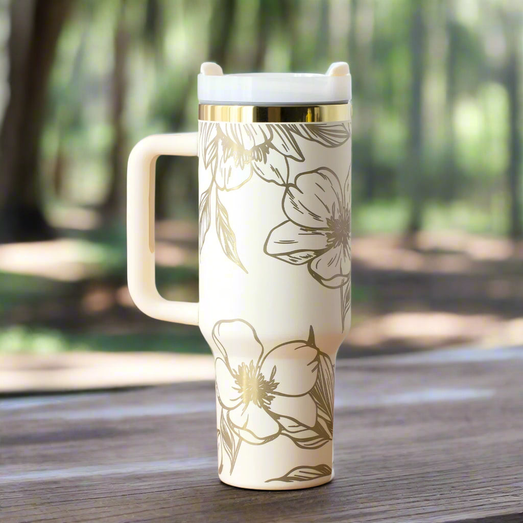 40oz Tumbler with your custom design***** Tumblers are blank, The pictures are to show you the color of the engraving for your custom design*****