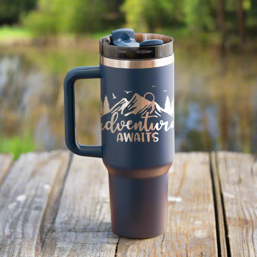 40oz Tumbler with your custom design***** Tumblers are blank, The pictures are to show you the color of the engraving for your custom design*****
