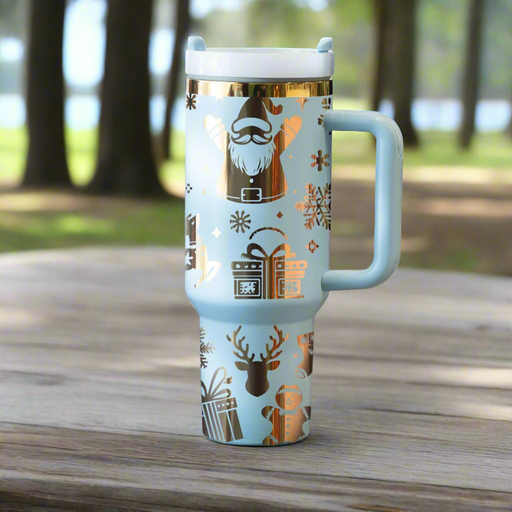 40oz Tumbler with your custom design***** Tumblers are blank, The pictures are to show you the color of the engraving for your custom design*****