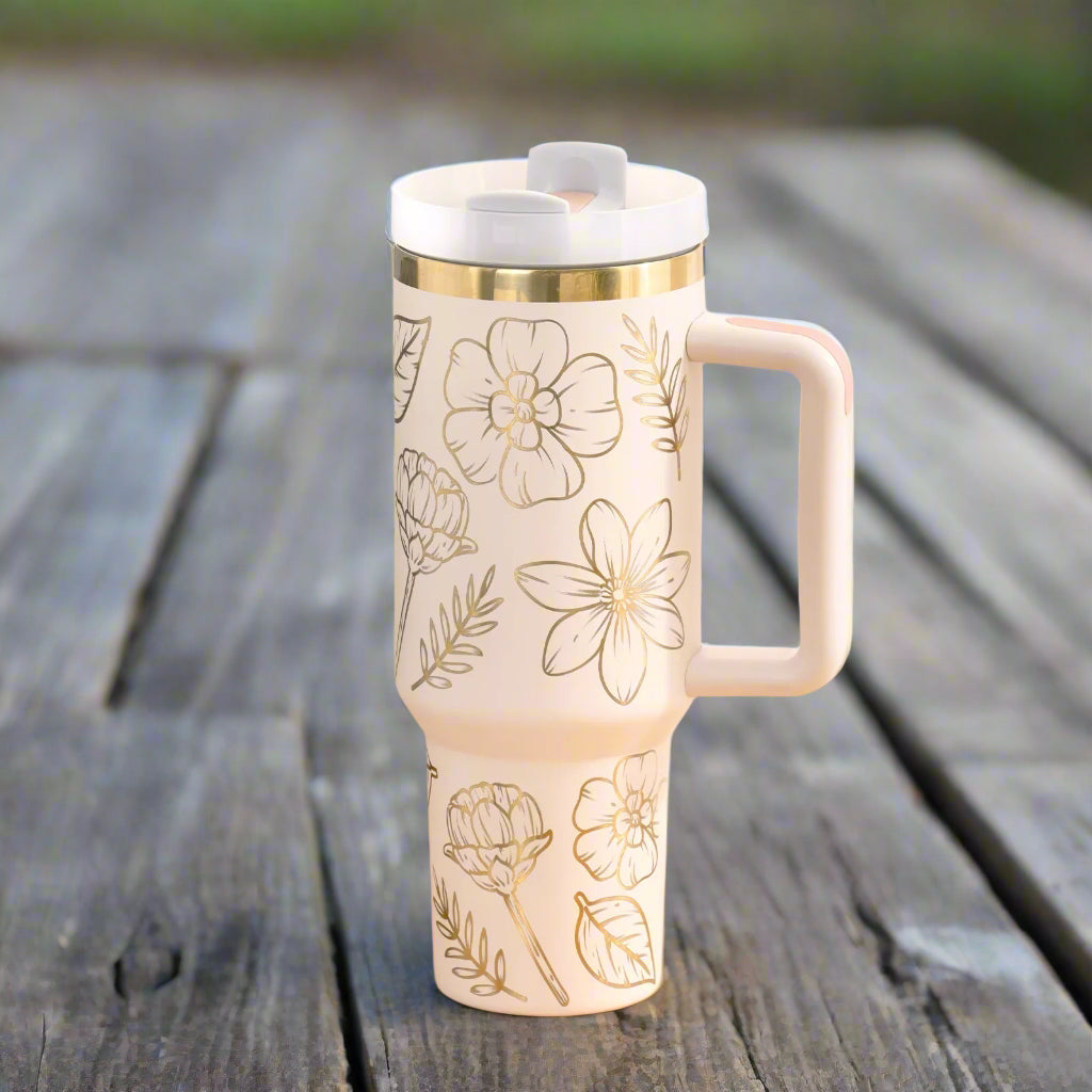 40oz Tumbler with your custom design***** Tumblers are blank, The pictures are to show you the color of the engraving for your custom design*****